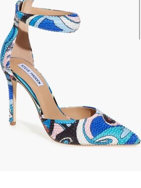 Steve Madden Blue Turquoise Pink Embellished Ankle-Strap Pointed Pump